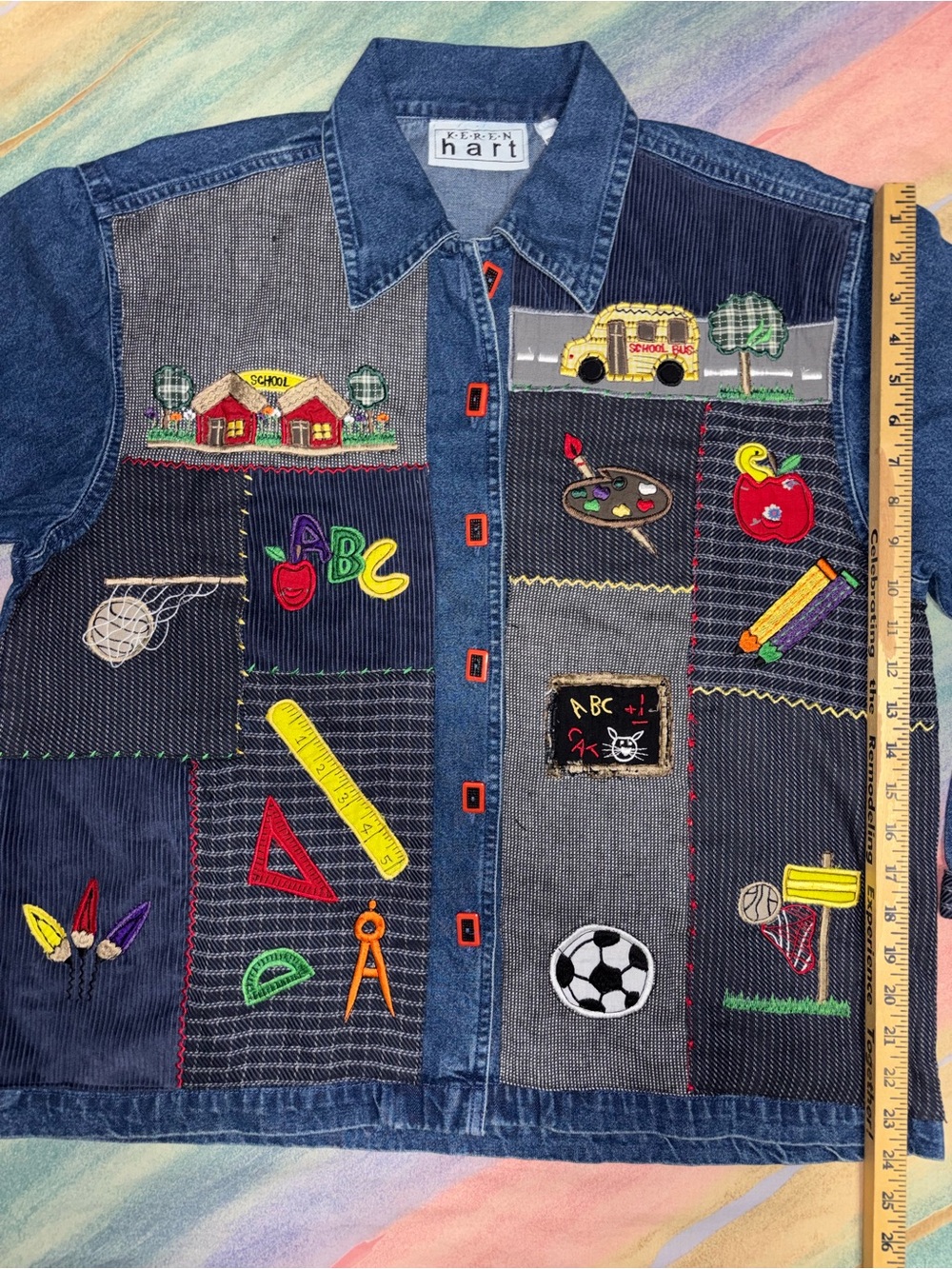 Vintage Keren Hart Denim Button Jacket Teacher Back To School Retro size L - Picture 6 of 7